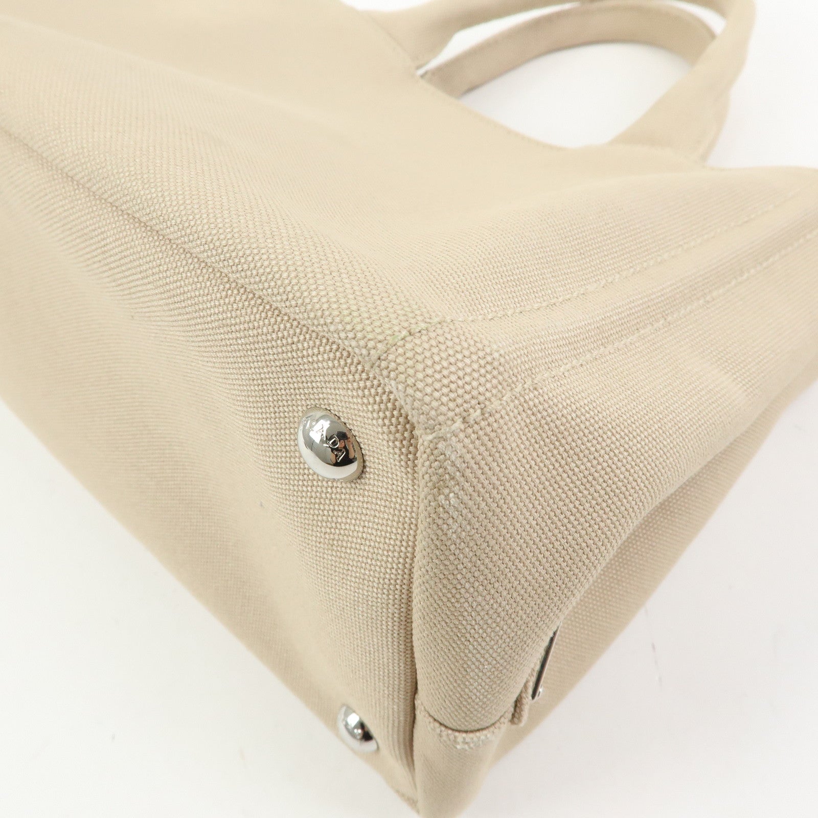 PRADA Canapa Triangle Logo Canvas 2Way Hand Bag Shoulder Bag Beige