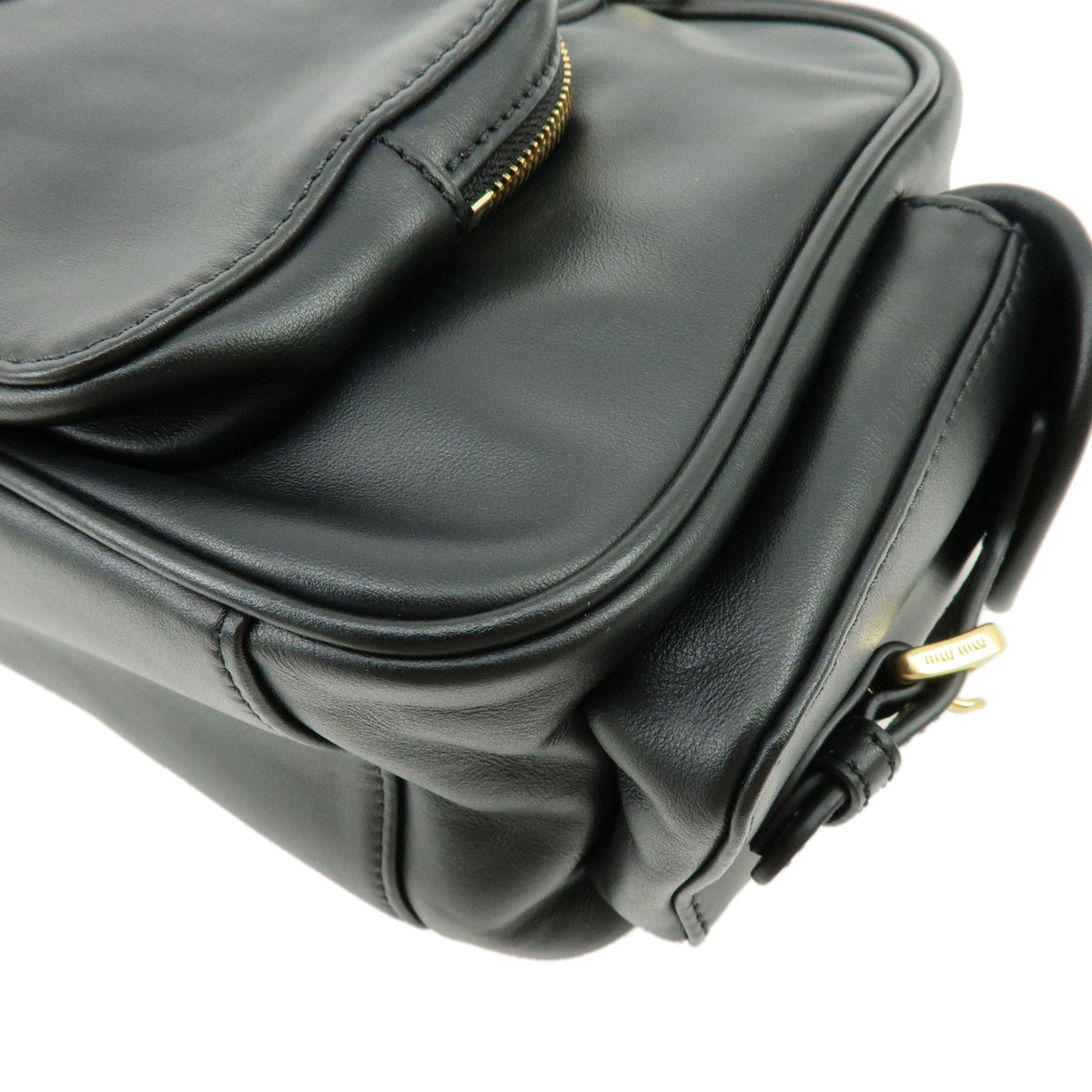 MIU MIU Pocket Top Handle Bag Nappa Leather Boston Bag Black 5BB179
