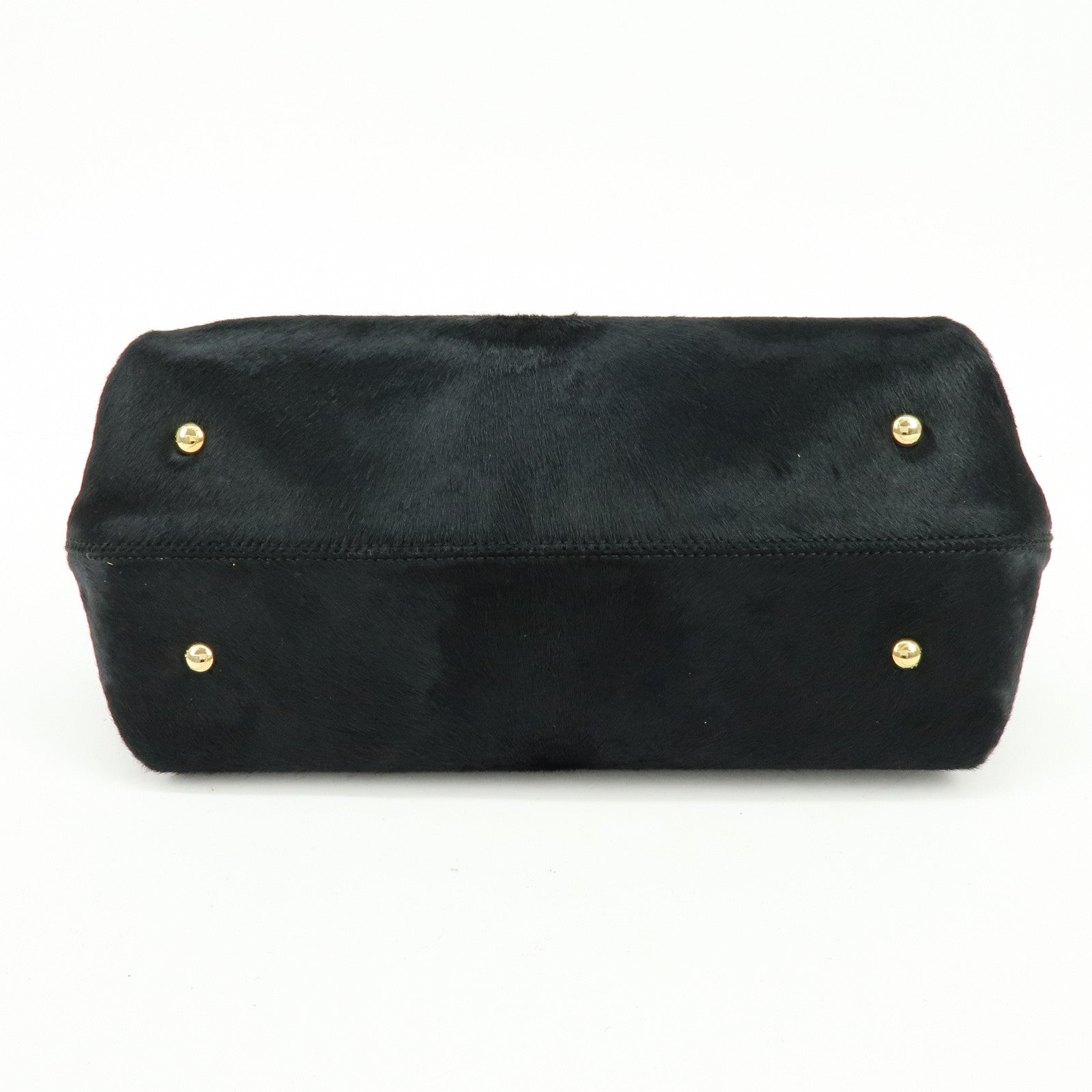 Ferragamo Gancini Unborn Calf Leather 2Way Bag Top Handle Bag Black