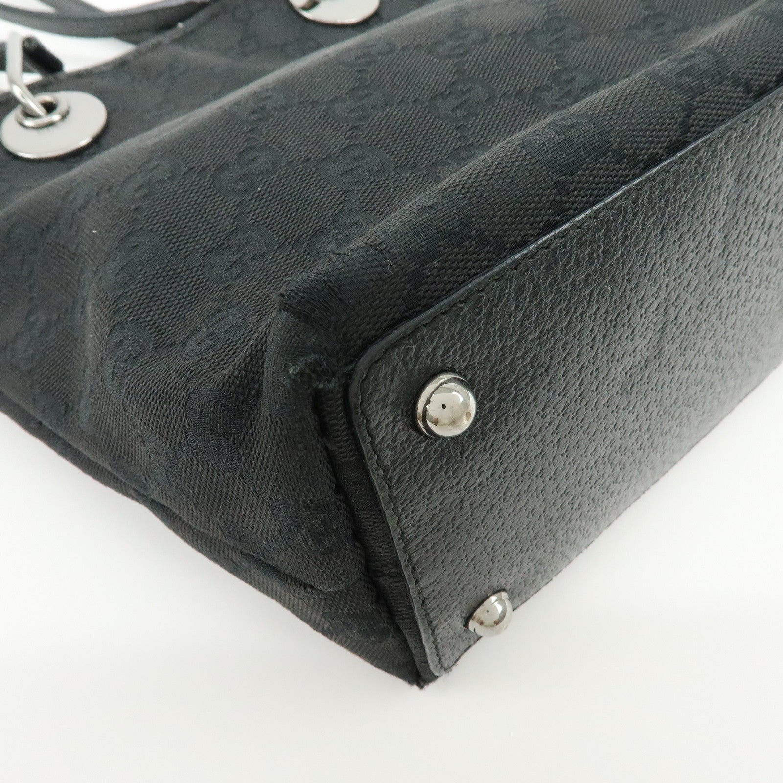 GUCCI GG Canvas Leather Tote Bag Hand Bag Black 120840