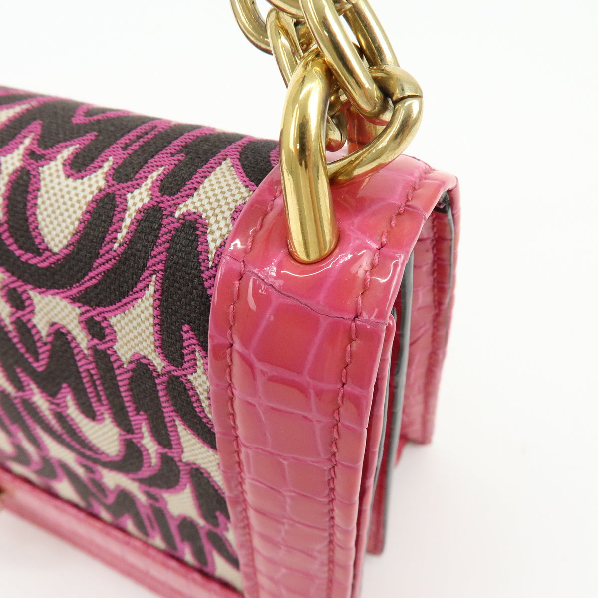 MIU MIU Jacquard Embossed Leather 2Way Hand Shoulder Bag Pink 5BD233