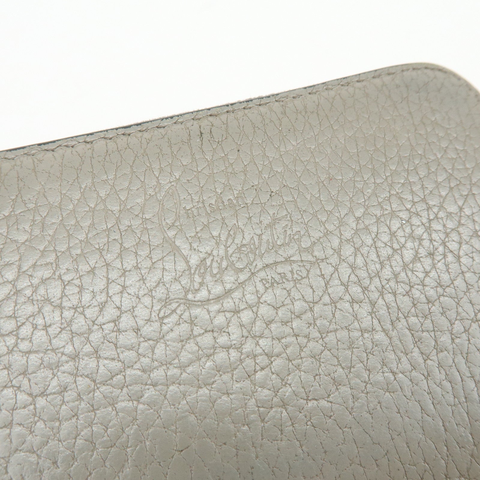 Christian Louboutin Leather Coin Case Coin Purse Studs Beige Black