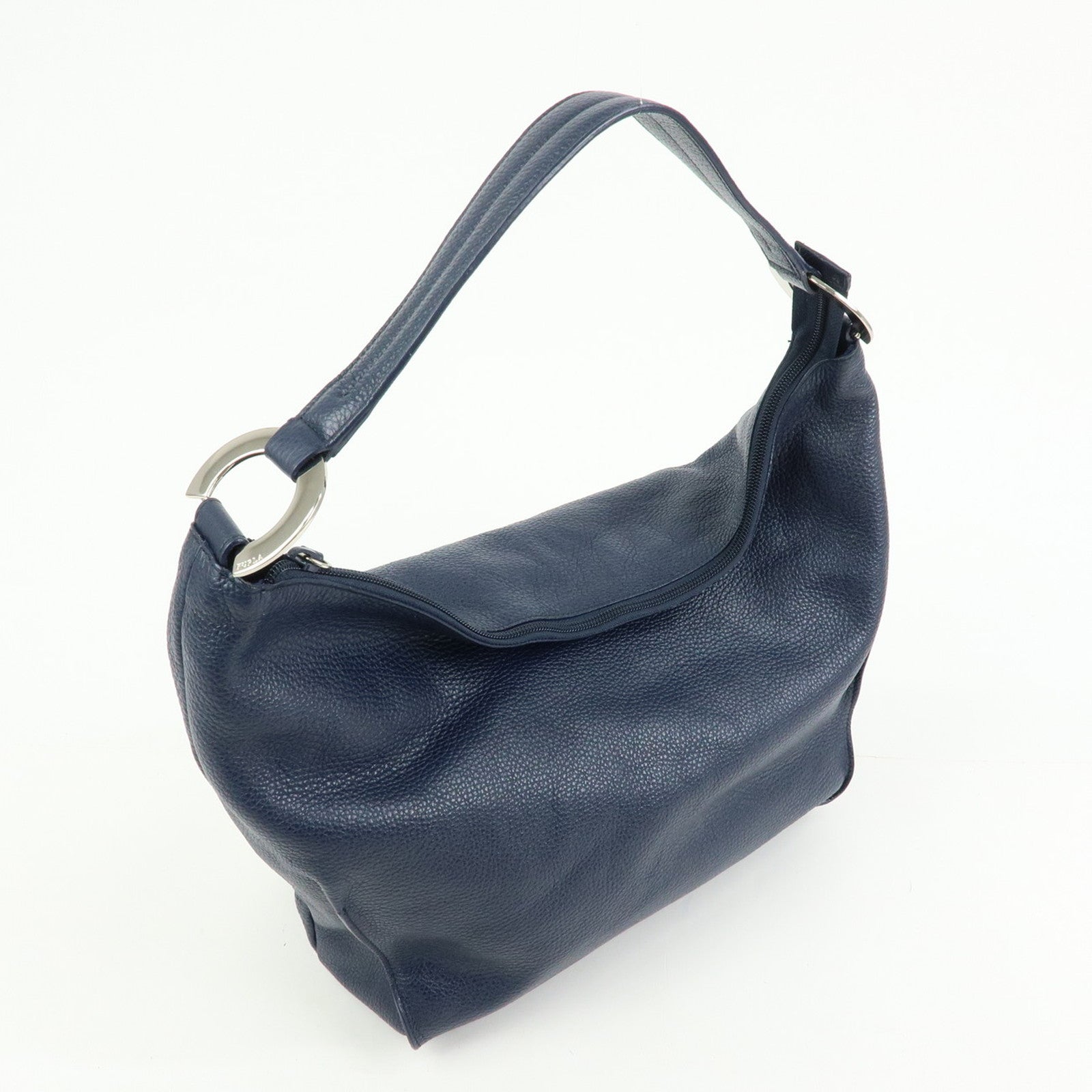 FURLA Leather Shoulder Bag Hand Bag Hobo Bag Dark Navy