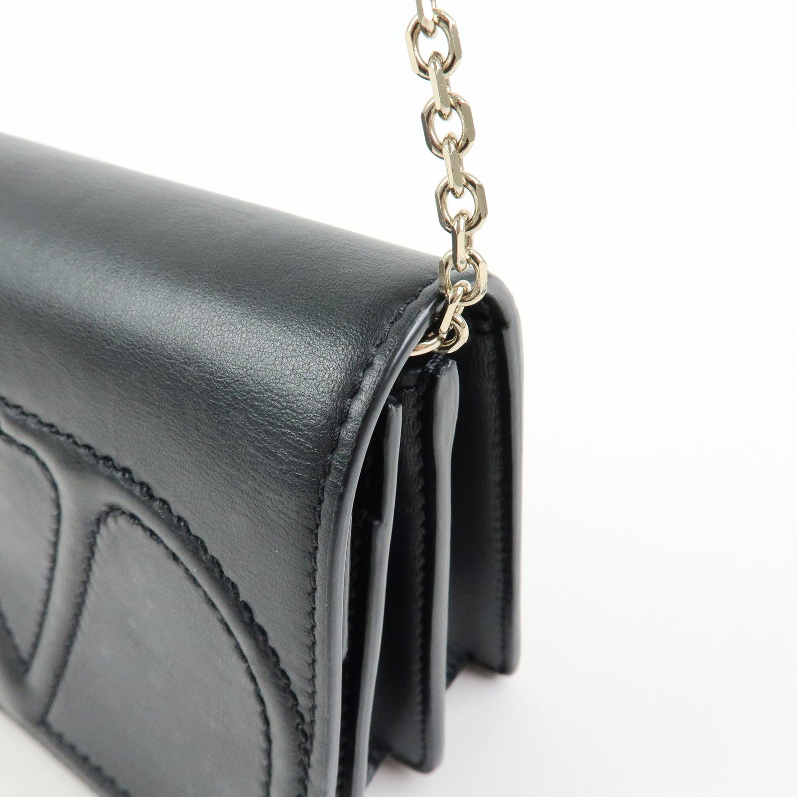 VALENTINO Garavani V Logo Walk Leather Chain Shoulder Hand Bag Black