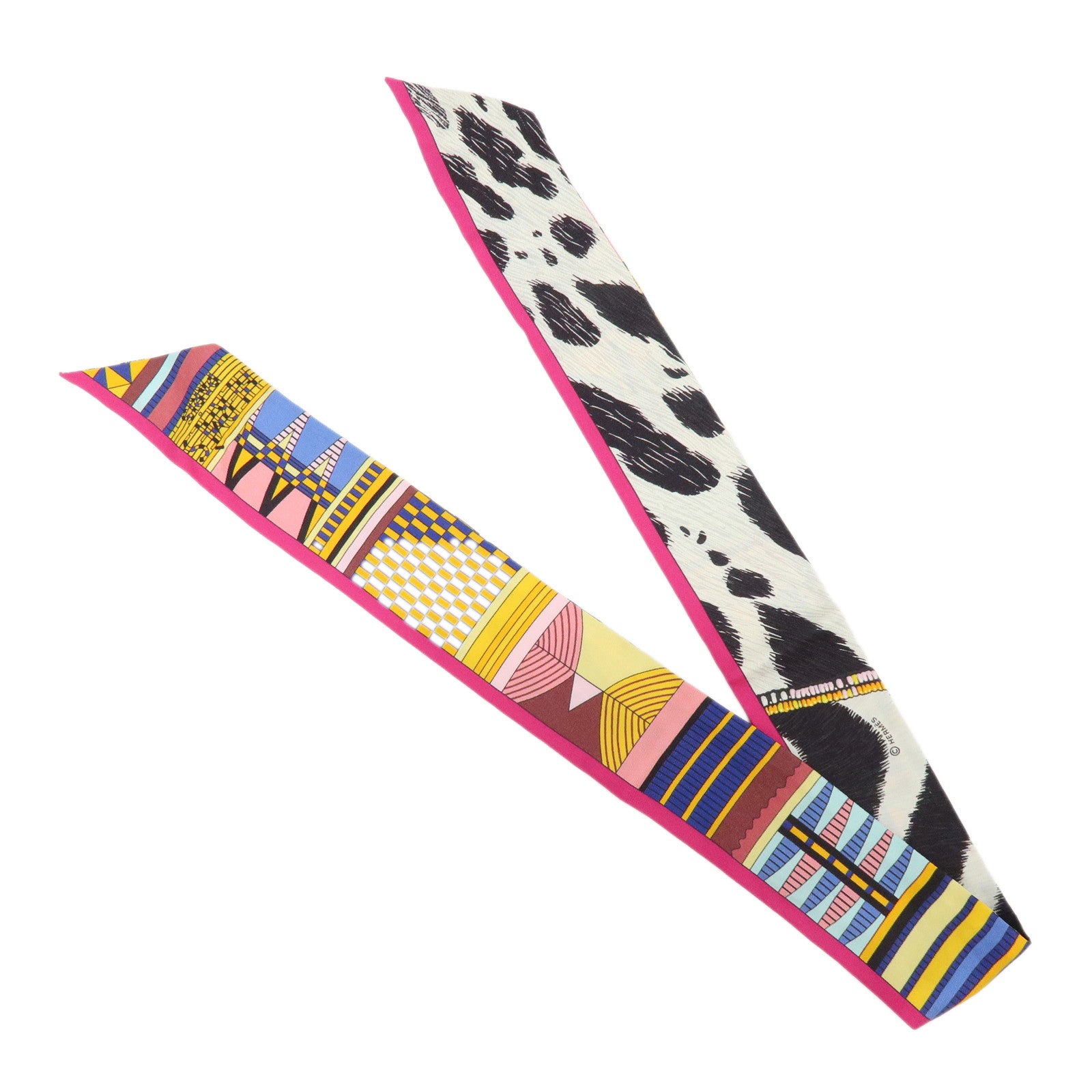 HERMES Twilly Silk 100% Scarf PELAGES ET CAMOUFLAGE Multicolor
