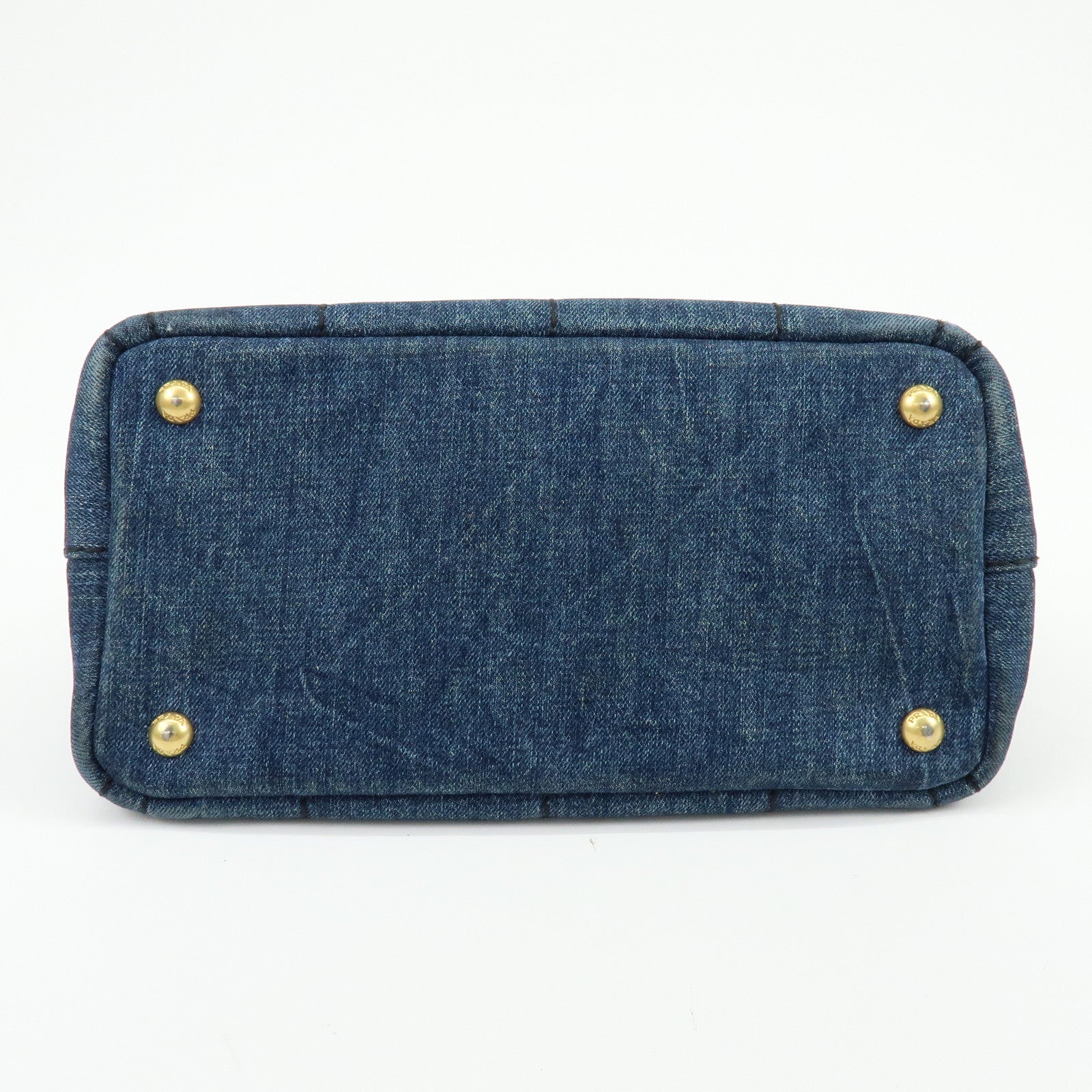 PRADA Canapa Mini Triangle Logo Denim 2Way Bag Hand Bag Blue B2439G