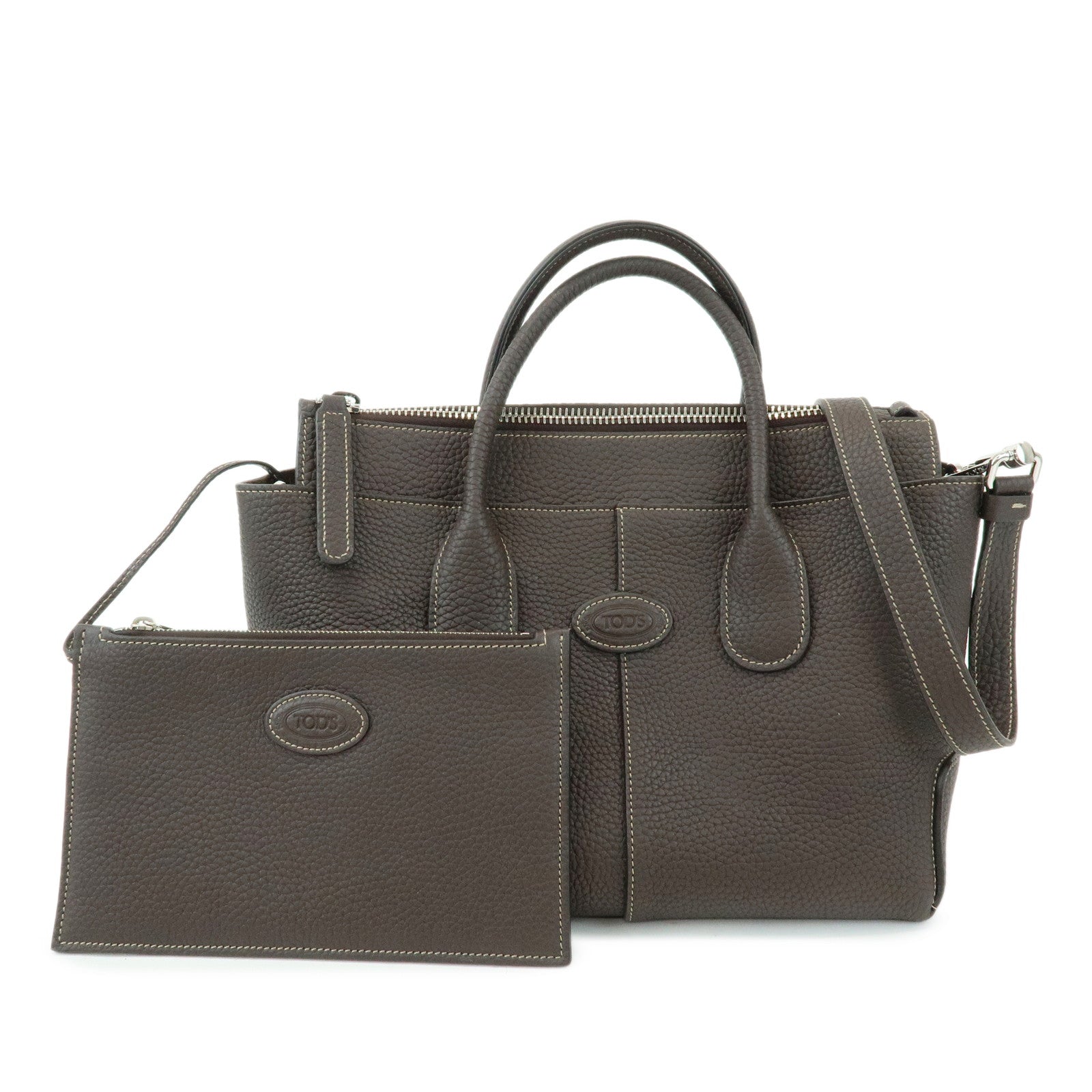 TOD'S Di Leather 2Way Bag Hand Bag Shoulder Bag Dark Brown