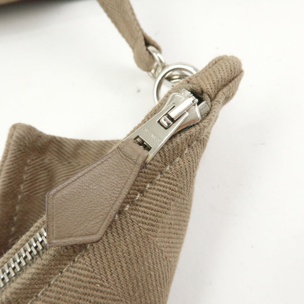 HERMES Valparaiso Long PM Calf Skin Tote Bag Hand Bag Etoupe
