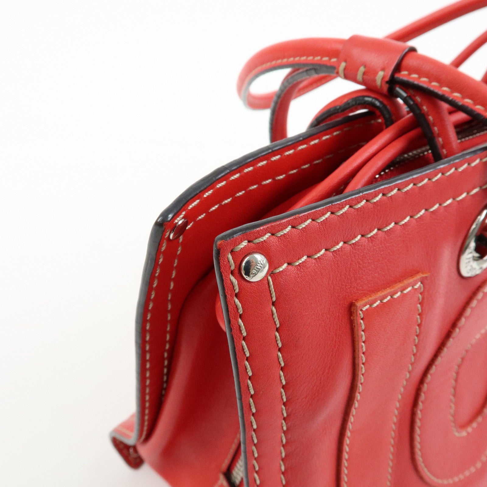 LOEWE Anagram Leather Tote Bag Hand Bag Shoulder Bag Red