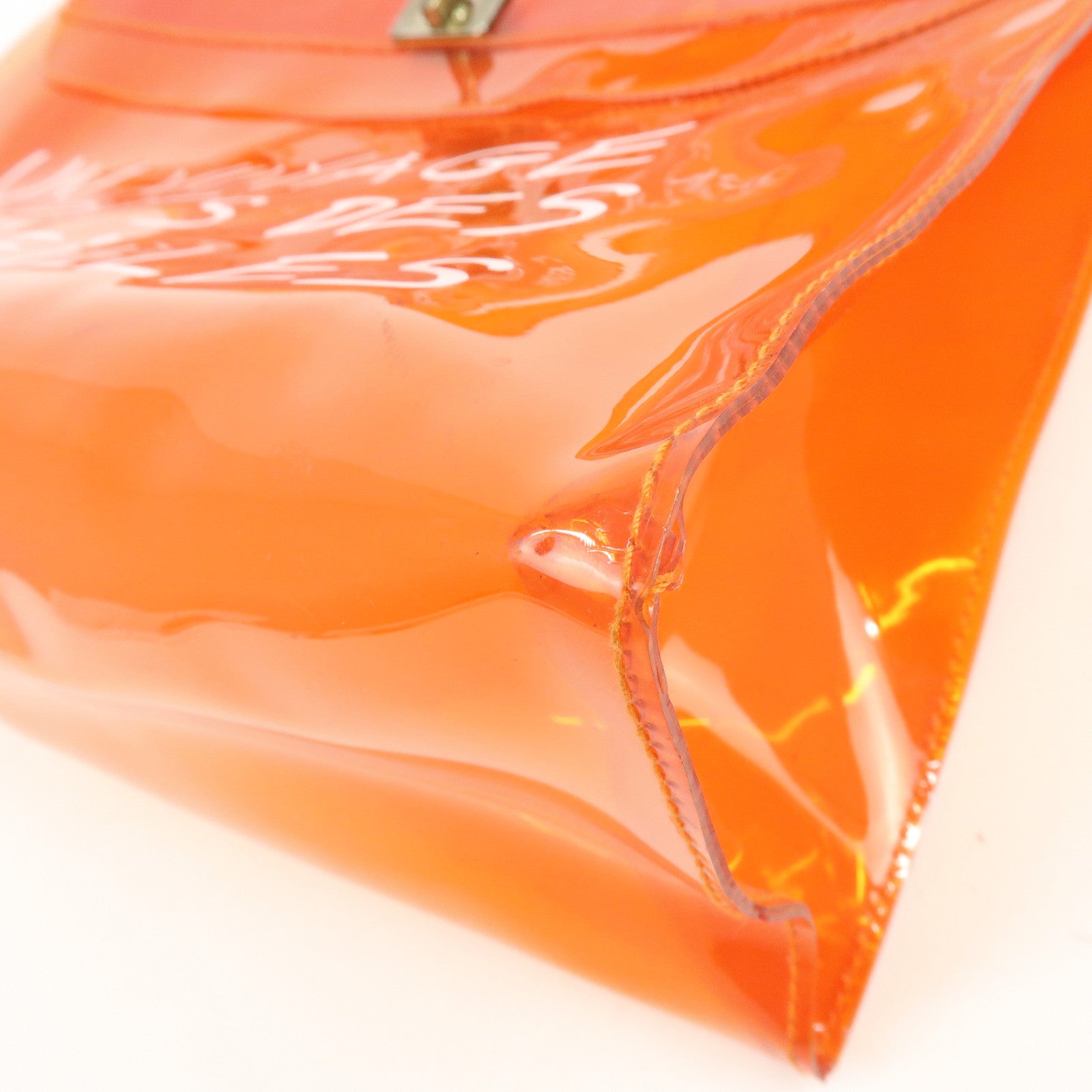 HERMES Kelly Vinyl Hand Bag Clear Orange
