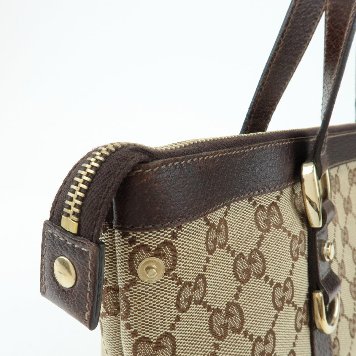 GUCCI Abbey GG Canvas Leather Tote Bag Hand Bag Beige Brown 141470