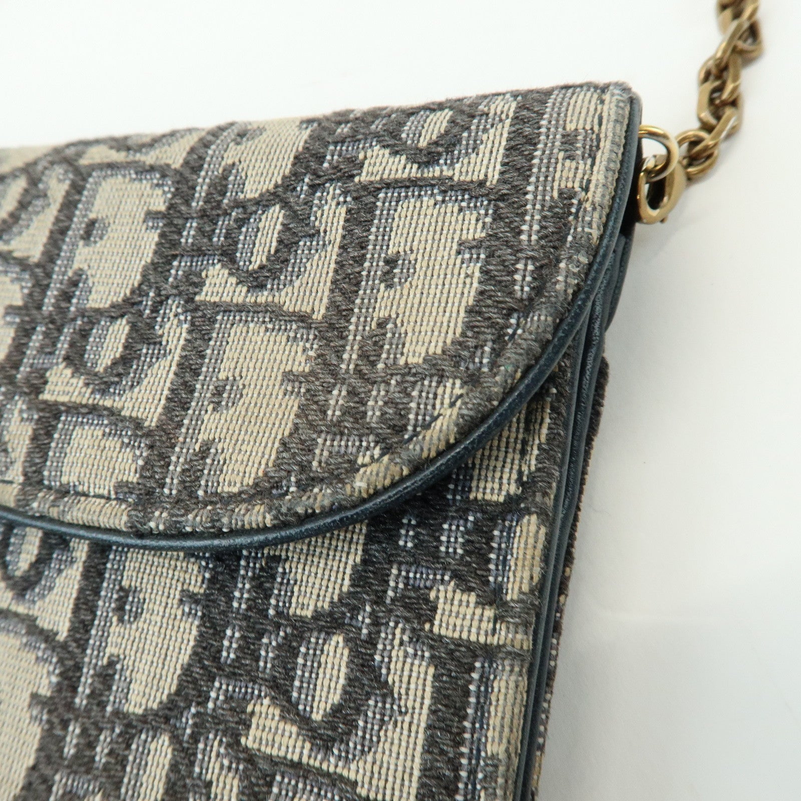 Christian Dior Oblique Saddle Canvas Leather Chain Wallet WOC Navy