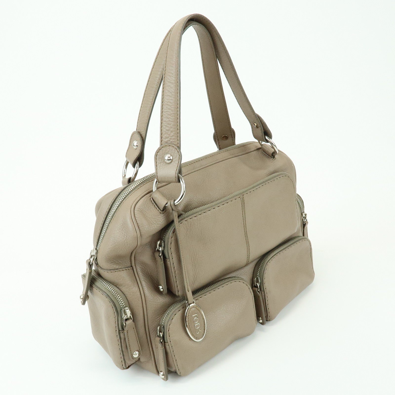 TOD'S Multiple Pocket Leather Shoulder Bag Hand Bag Beige