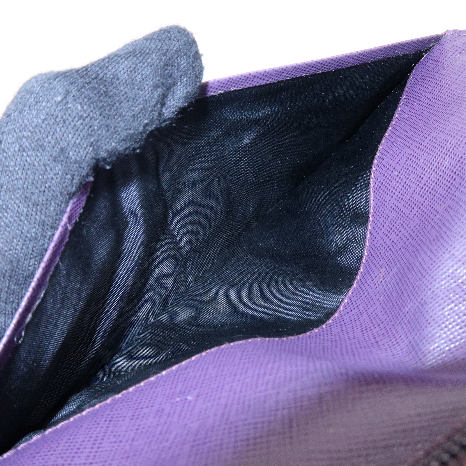 PRADA Triangle Logo Nylon Saffiano Leather Long Wallet Purple M608