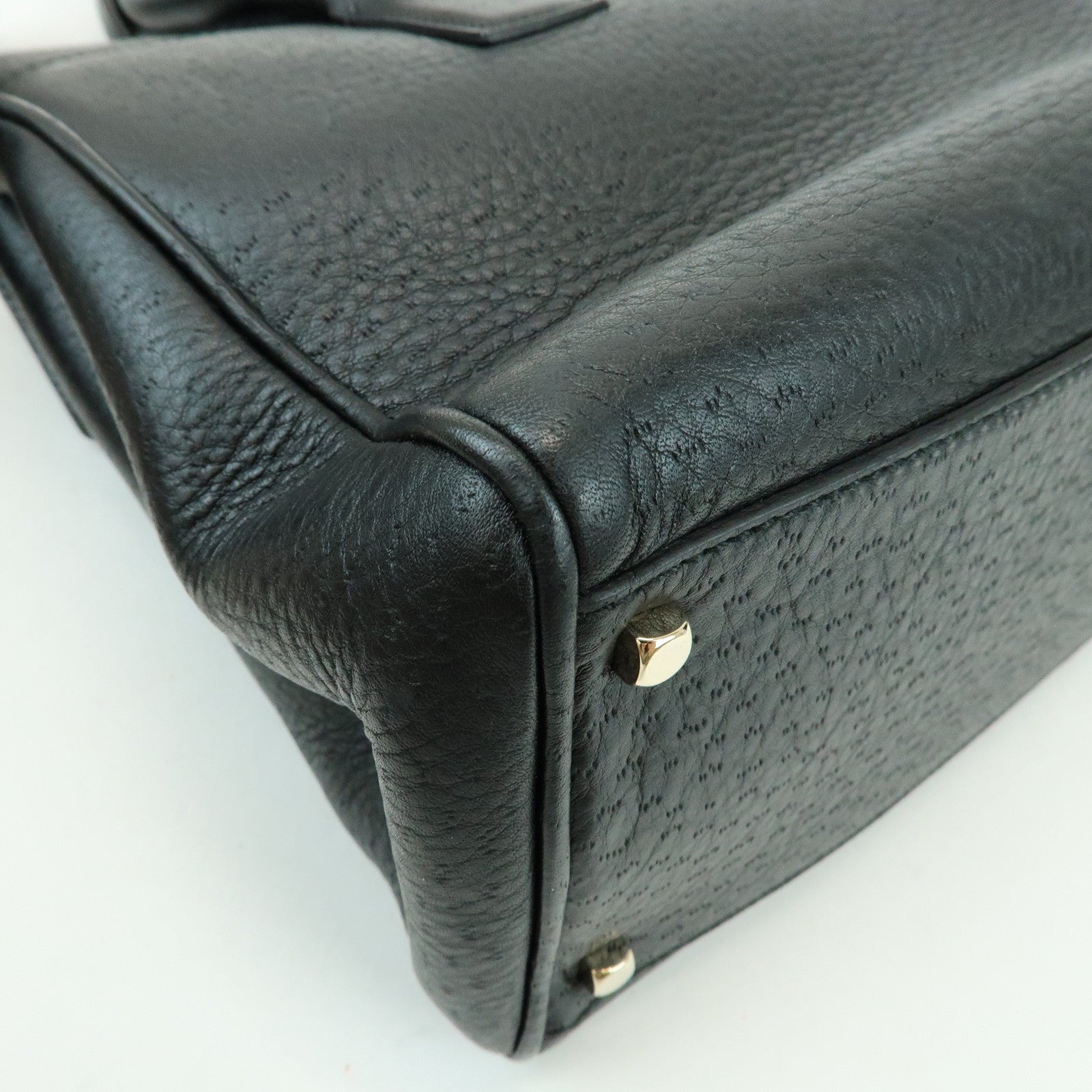 Ferragamo Gancini Leather Hand Bag Shoulder Bag Black