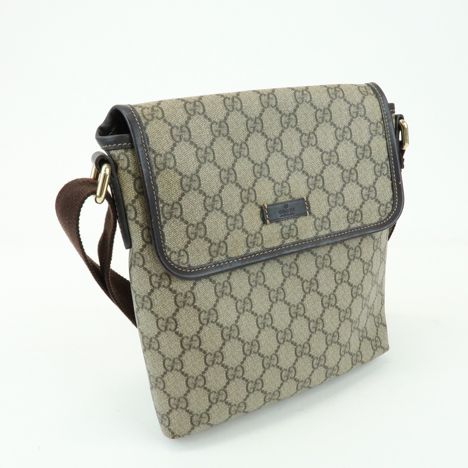 GUCCI GG Supreme Leather Shoulder Crossbody Bag Beige Brown 223666