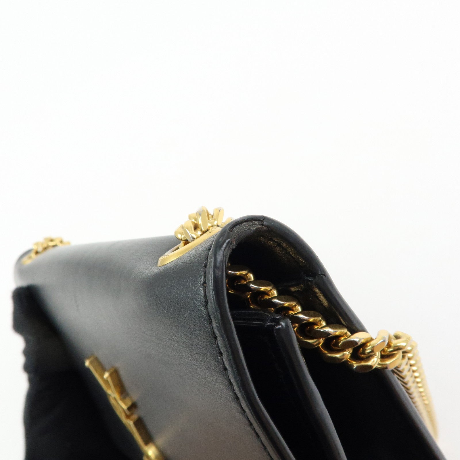 SAINT LAURENT PARIS Leather Chain Shoulder Bag Black 474366