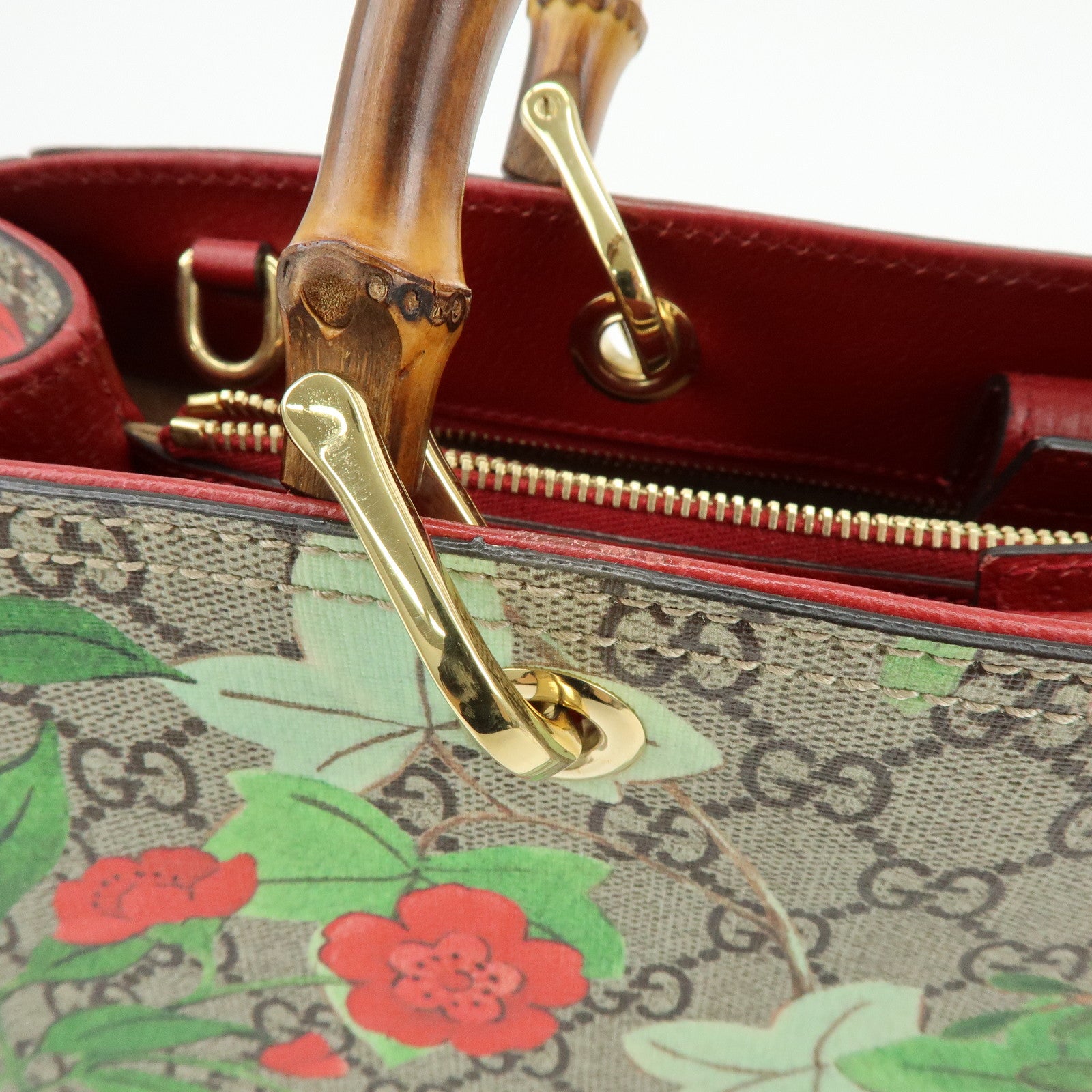 GUCCI Tian Bamboo Shopper Medium GG Supreme Leather 2WAY Bag 323660