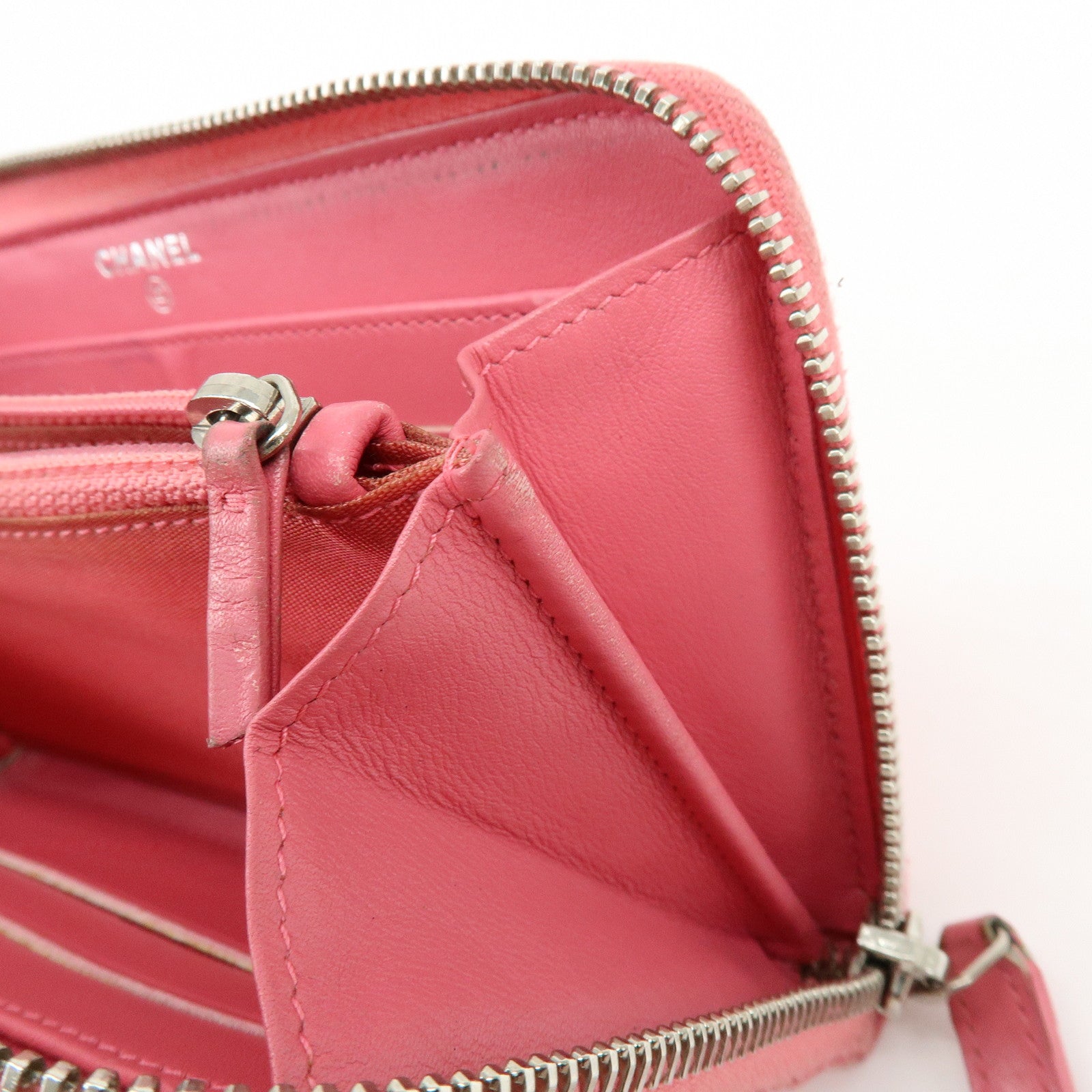 CHANEL COCO Mark Matelasse Lamb Skin Patent Leather Long Zip Wallet