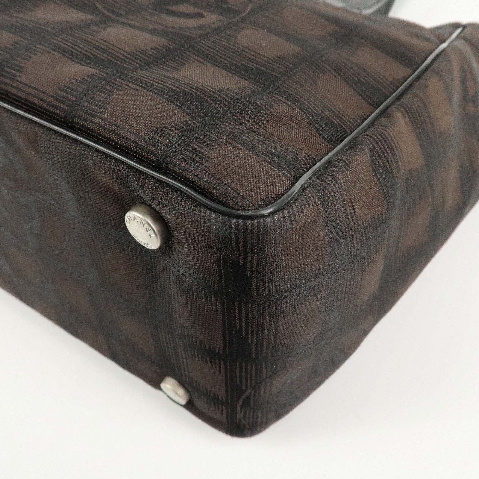 CHANEL New Travel Line Nylon Jacquard Leather Tote PM Dark Brown A20457 Used