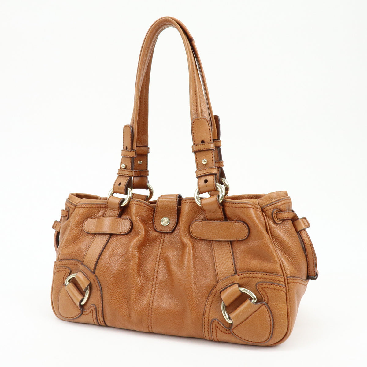CELINE Macadam Leather Shoulder Bag Boston Bag Brown