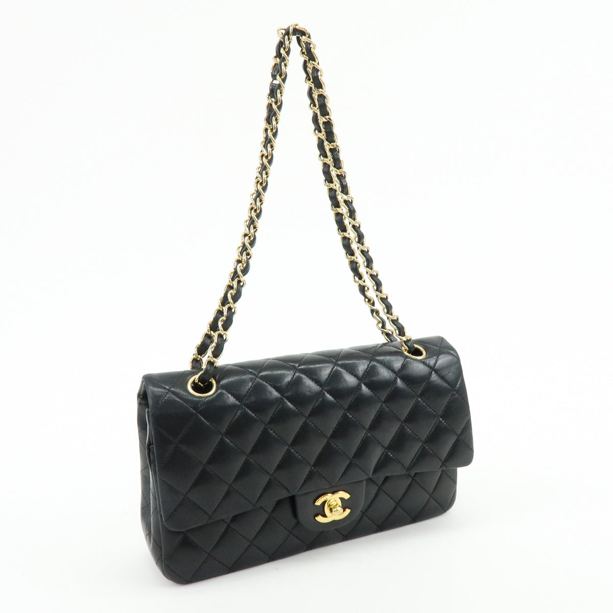 CHANEL Matelasse 25 Double Flap Lamb Skin Chain Shoulder Bag A01112