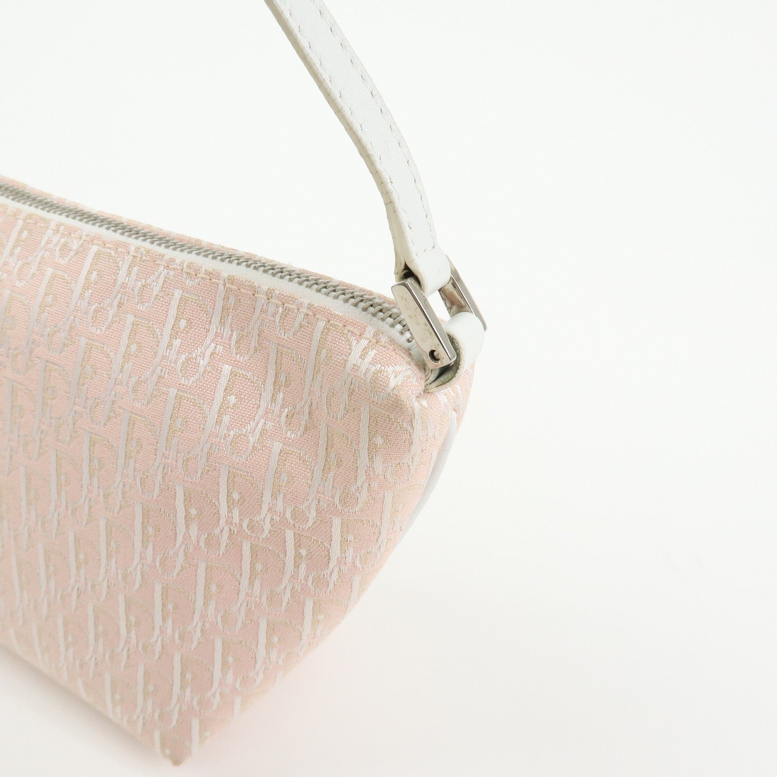 Christian Dior Trotter Canvas Leather Pouch Hand Bag Pink White