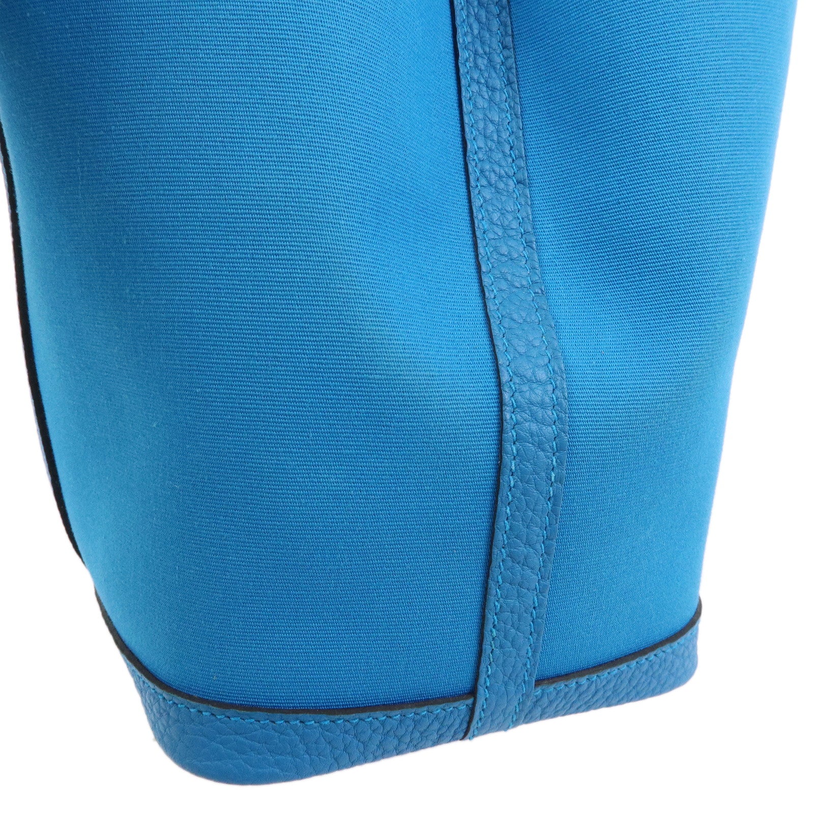 HERMES Garden Party TPM Toile H Leather Tote Bag Hand Bag TurquoiseBlue