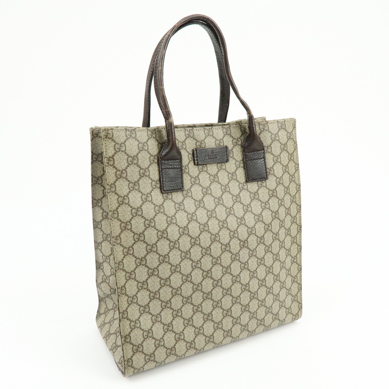 GUCCI GG Supreme Leather Tote Bag Hand Bag Beige Dark Brown 91249