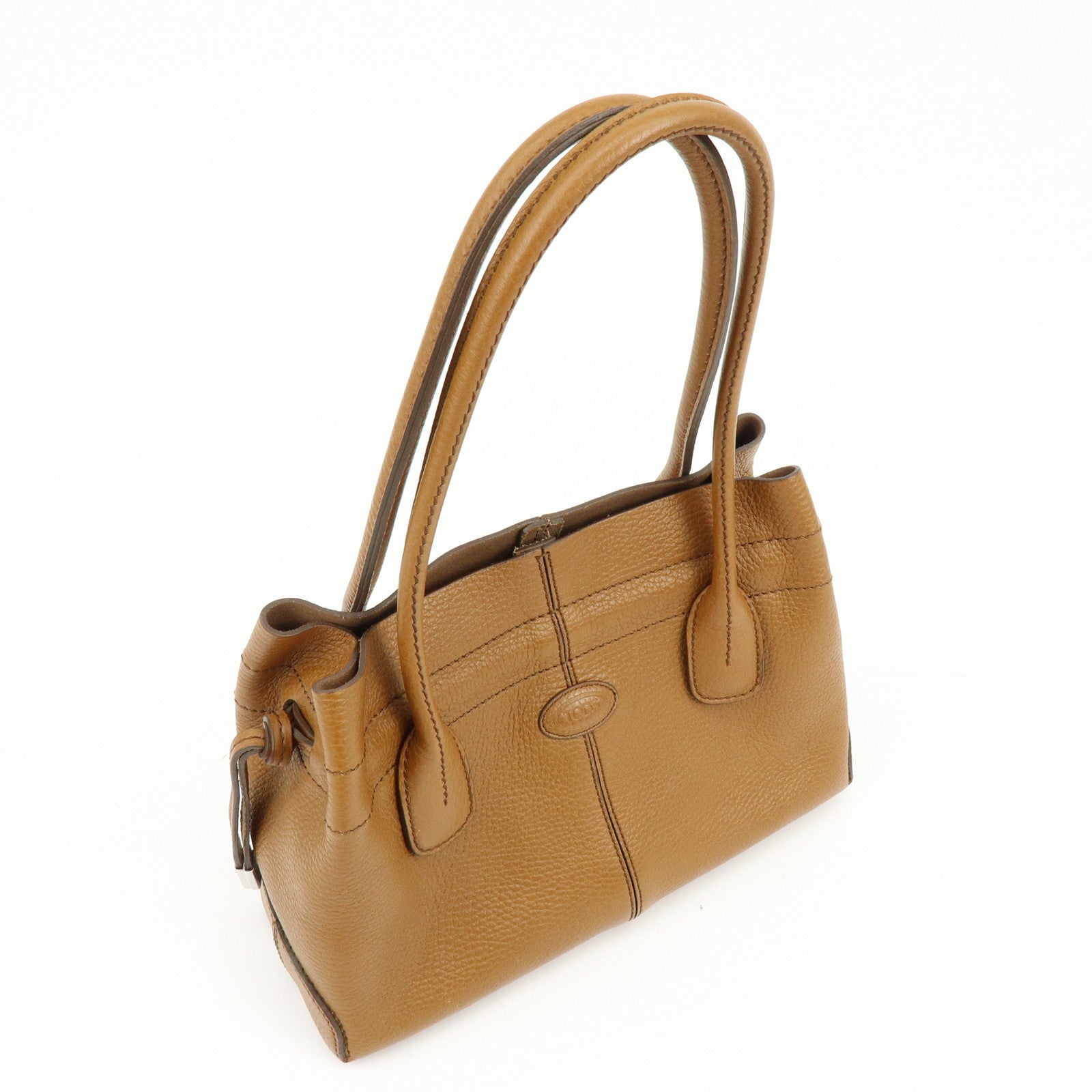 TOD'S Logo Leather Shoulder Bag Hand Bag Tote Bag Camel Brown