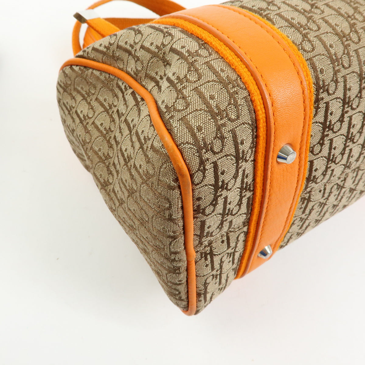 Christian Dior Trotter Jacquard Canvas Leather Hand Bag Beige Orange