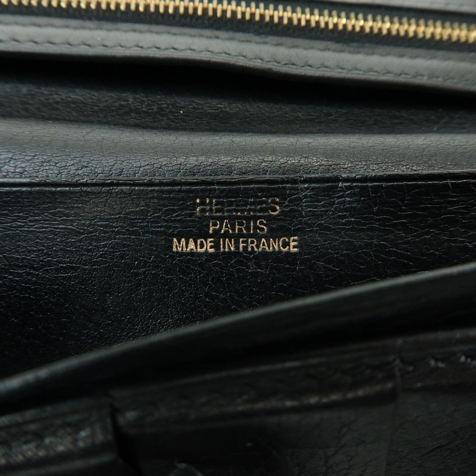 HERMES Bearn Calf Leather Bi-fold Long Wallet □I Stamped Black