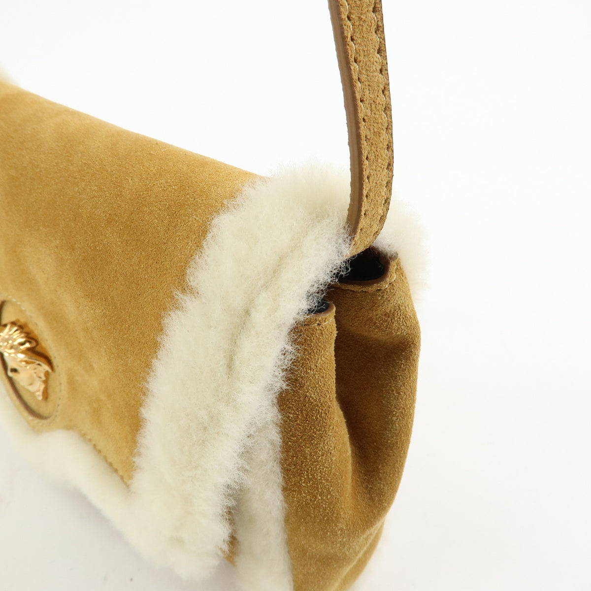 VERSACE Meduca Suede Fur 2Way Bag Hand Shoulder Bag Beige