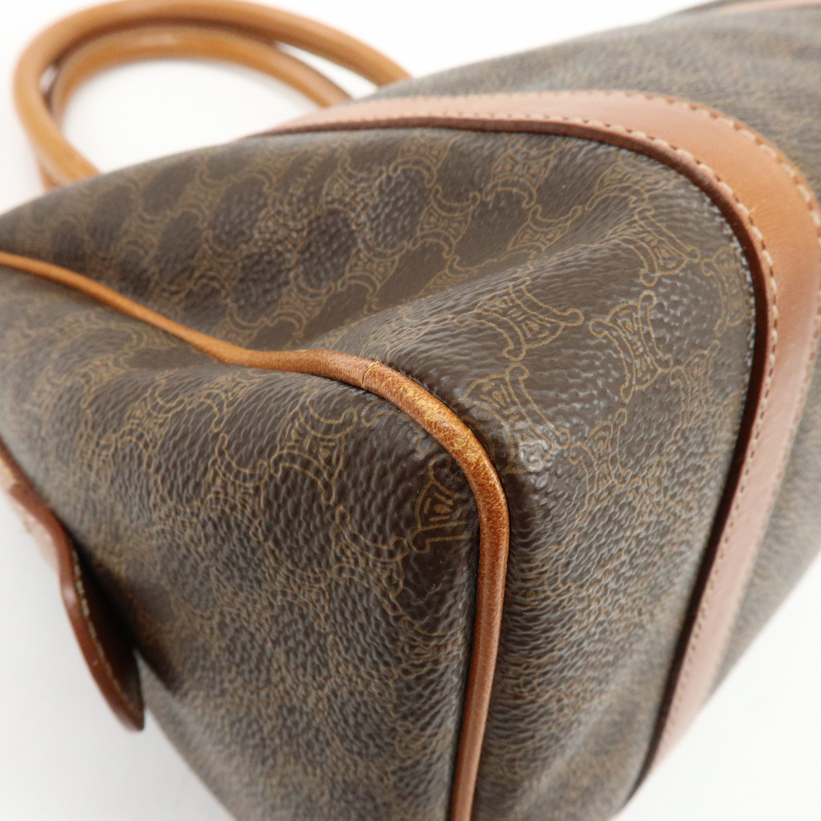 CELINE Macadam Logo PVC Leather 2Way Boston Bag Hand Bag Brown