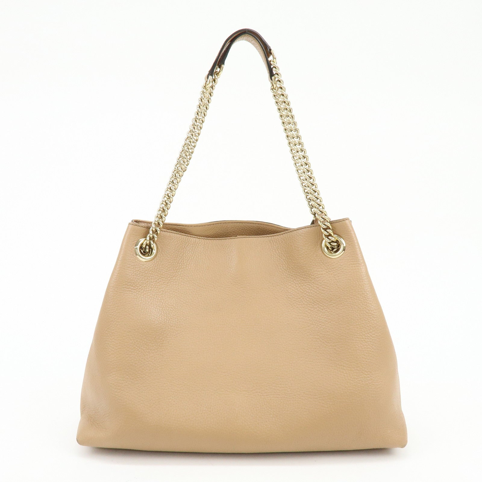 GUCCI SOHO Interlocking G Leather Chain Shoulder Bag Beige 536196