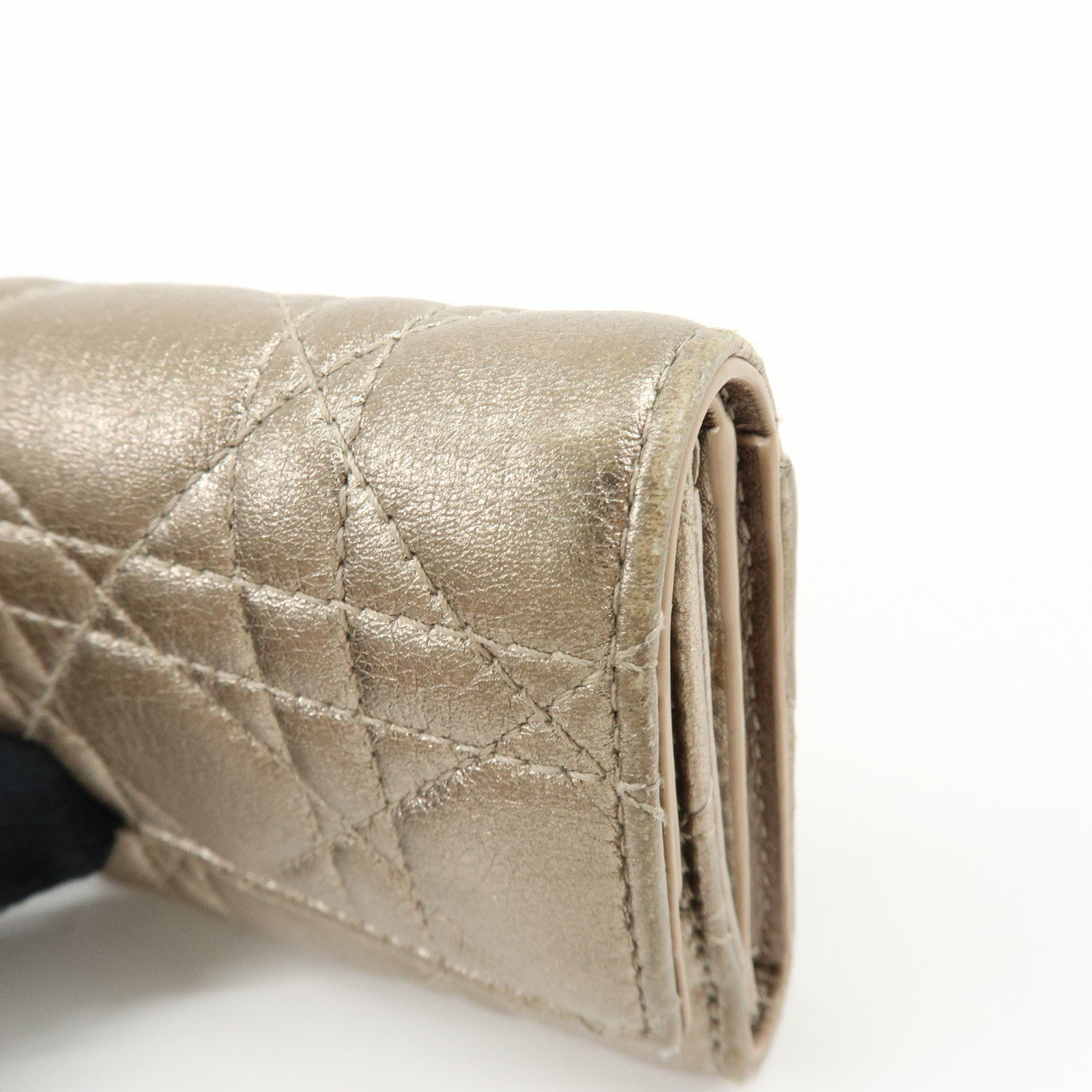 Christian Dior Lady Dior Cannage Leather Lotus Compact Wallet Beige