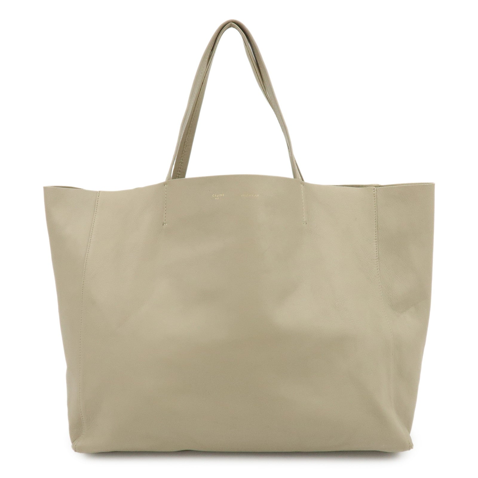 CELINE Leather Tote Bag Shoulder Bag Greige