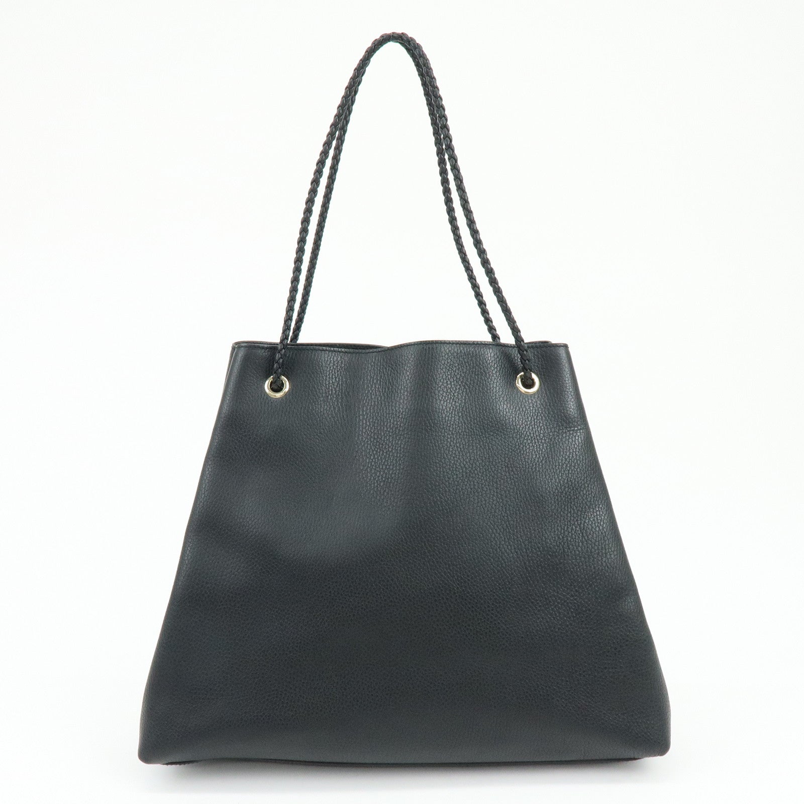 GUCCI Logo Leather Tote Bag Shoulder Bag Black 380118