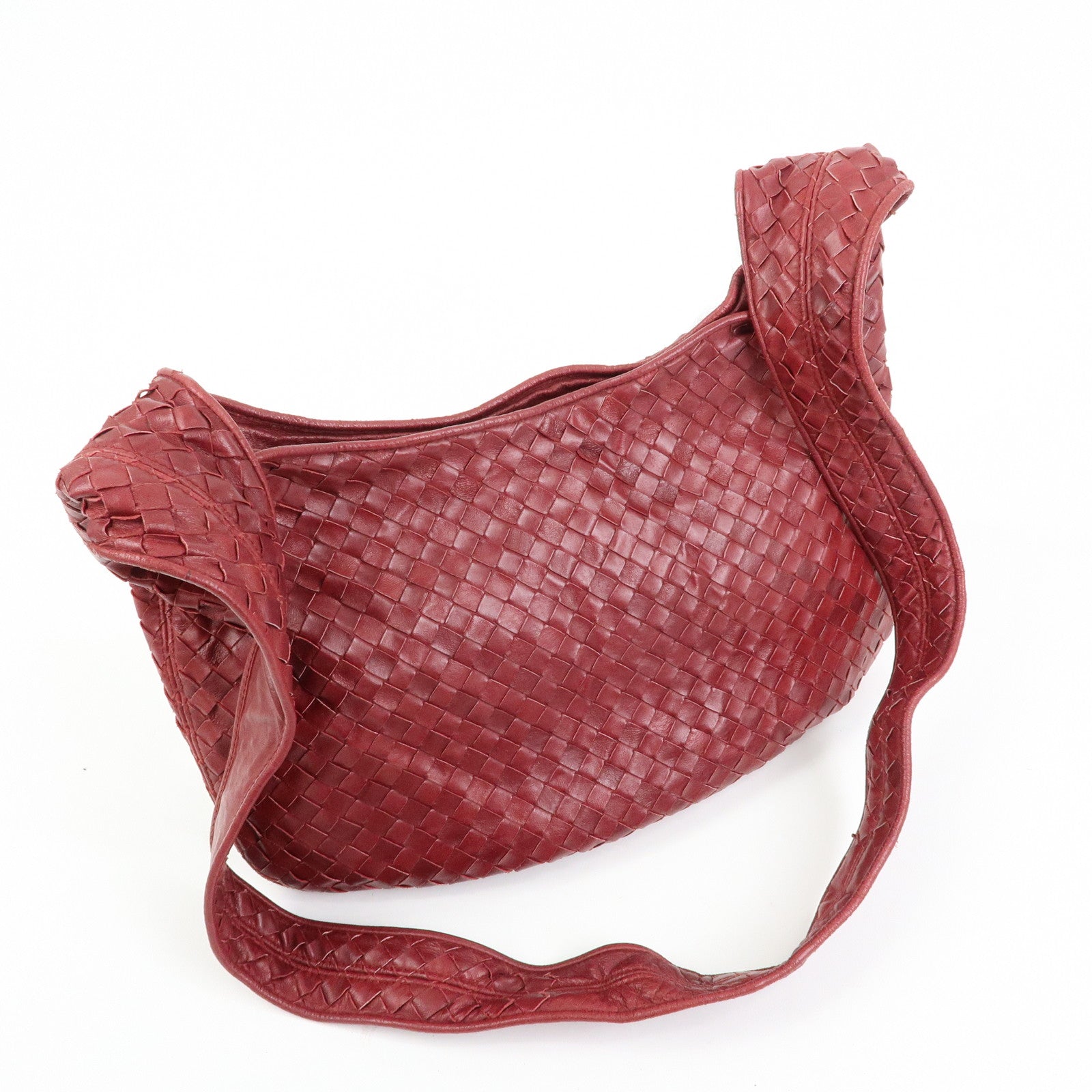 BOTTEGA VENETA Intrecciato Leather Shoulder Bag Crossbody Bag Wine Red