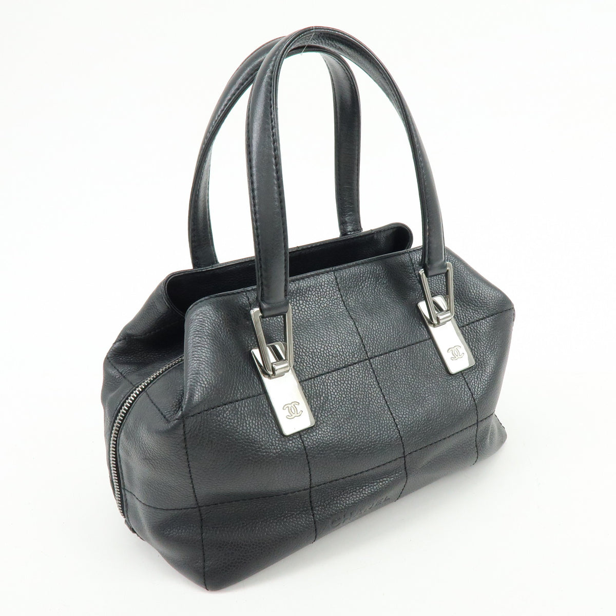 CHANEL Chocolate Bar COCO Mark Caviarskin Hand Bag Mini Boston Bag