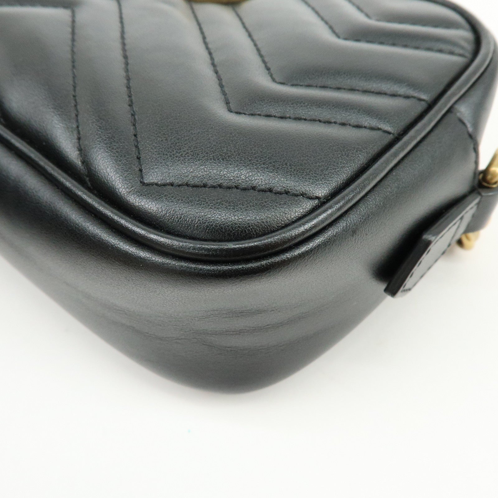GUCCI GG Marmont Double G Leather Chain Shoulder Bag Black 448065