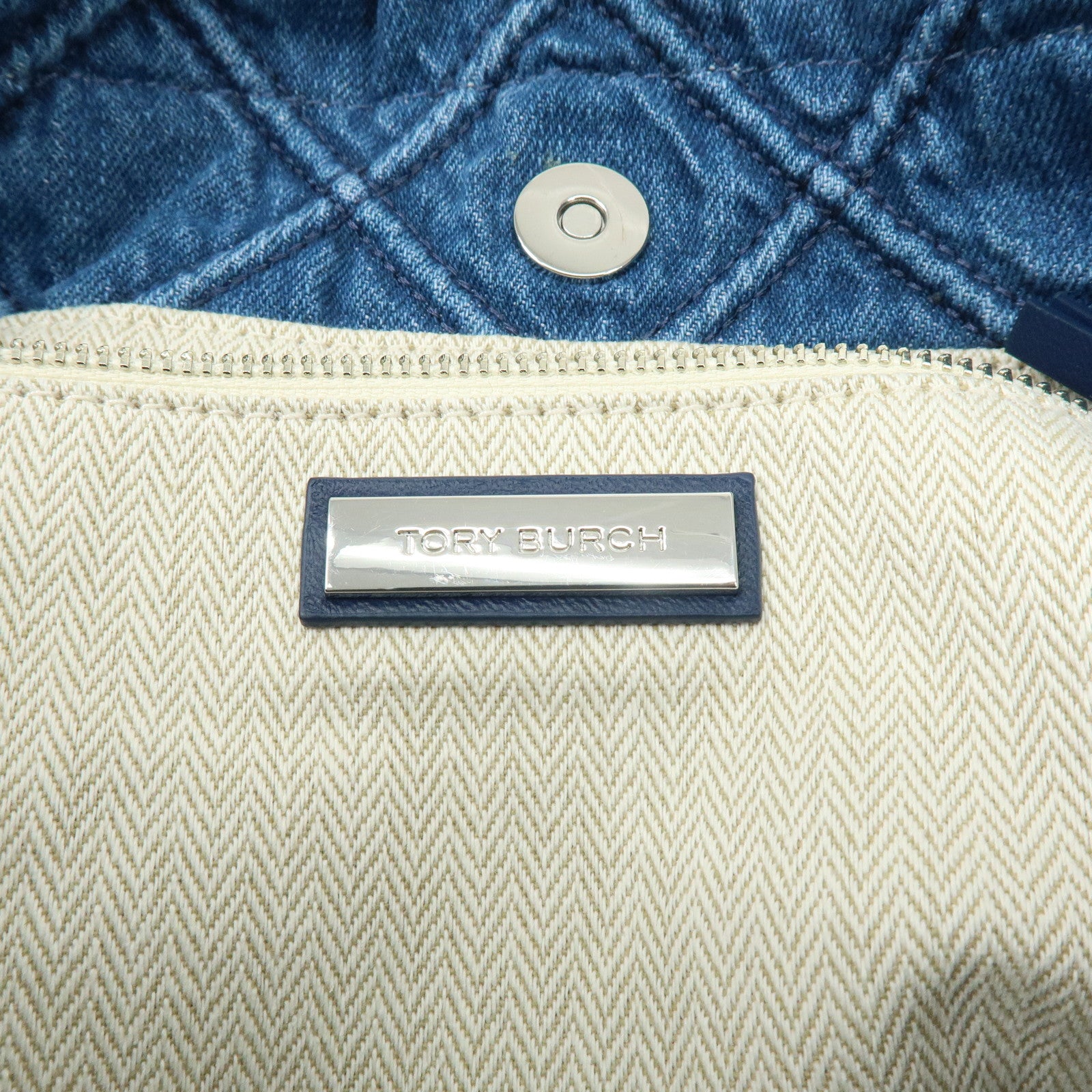 TORY BURCH Hobo Denim Chain Shoulder Bag Tote Bag Blue