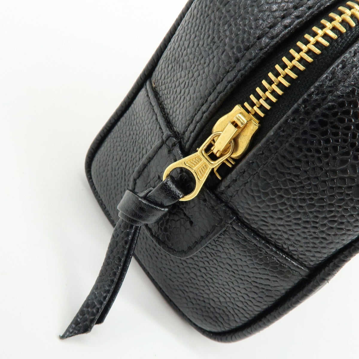 CHANEL COCO Mark Caviarskin Cosmetic Pouch Makeup Case Black