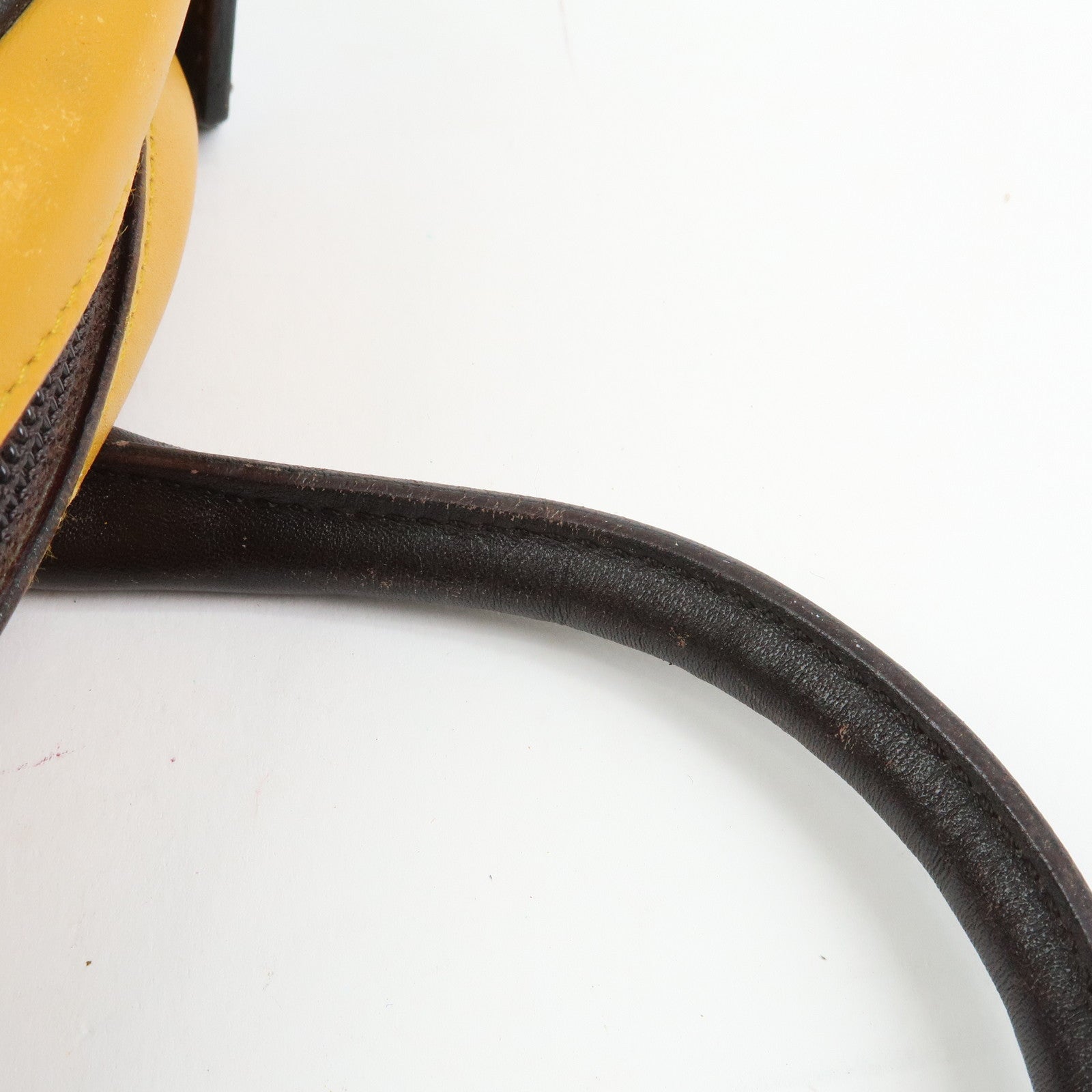 PRADA Leather Bicolor Hand Bag Bowling Bag Yellow Brown