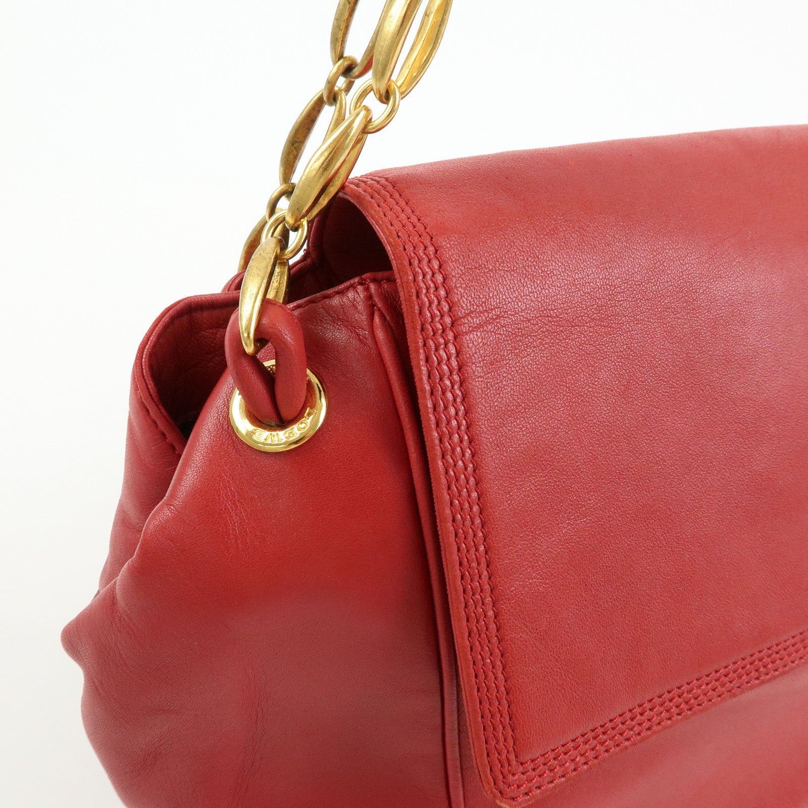 LOEWE Anagram Nappa Leather Chain Shoulder Bag Red Gold