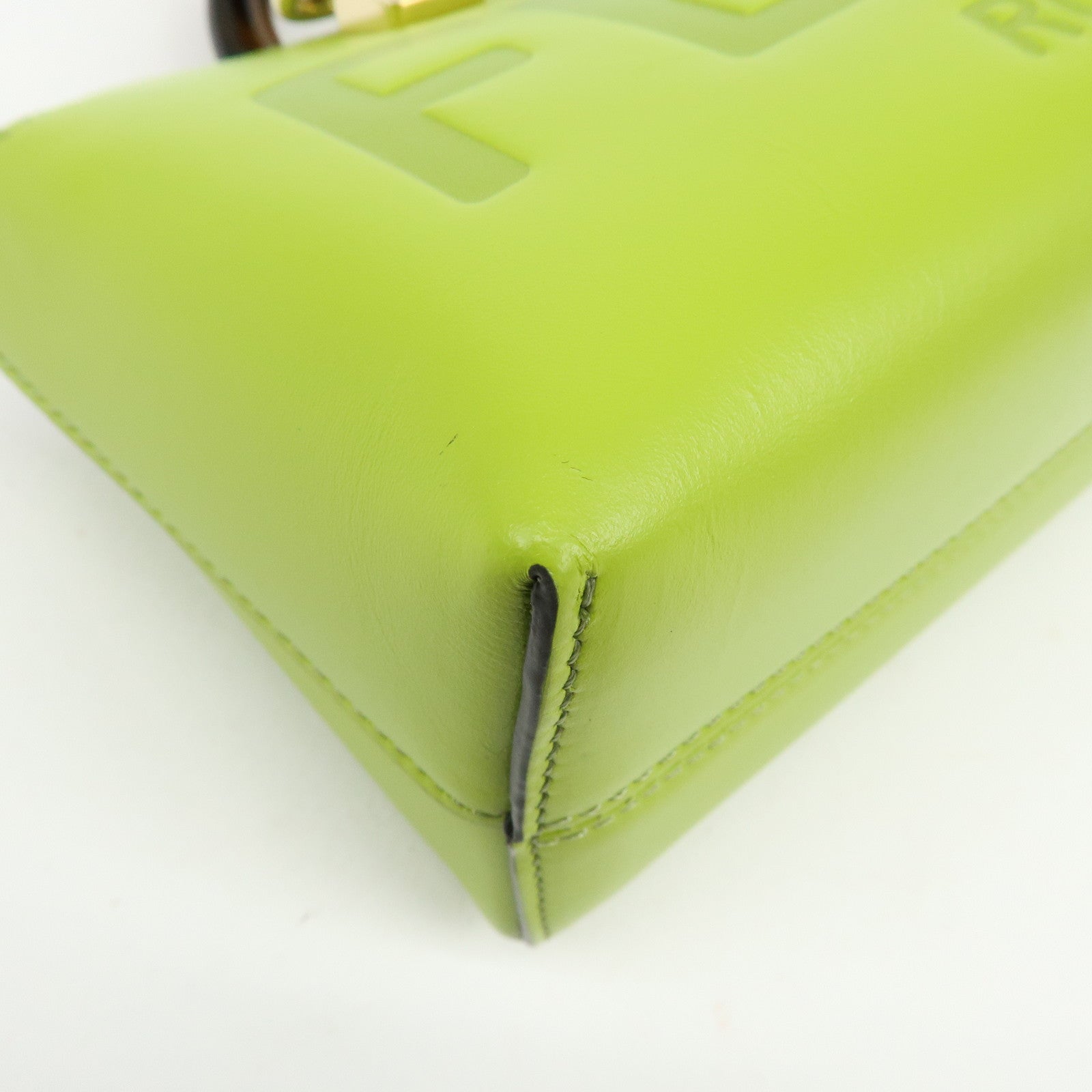 FENDI By the Way Leather 2Way Bag Mini Hand Bag Lime Green 8BS067