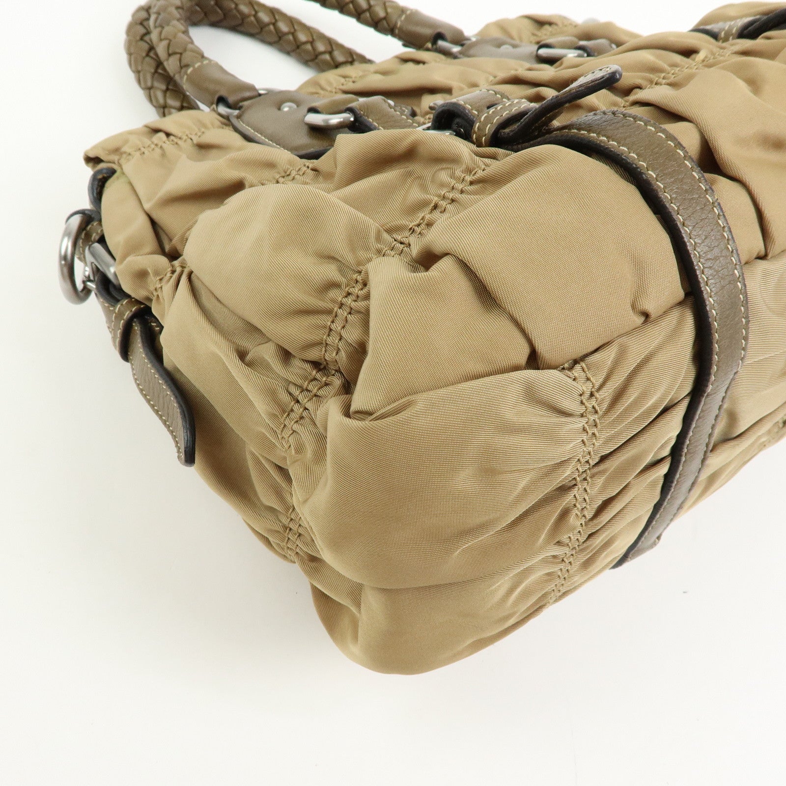 PRADA Triangle Logo Nylon Leather Tessuto Gaufre Hand Bag Brown
