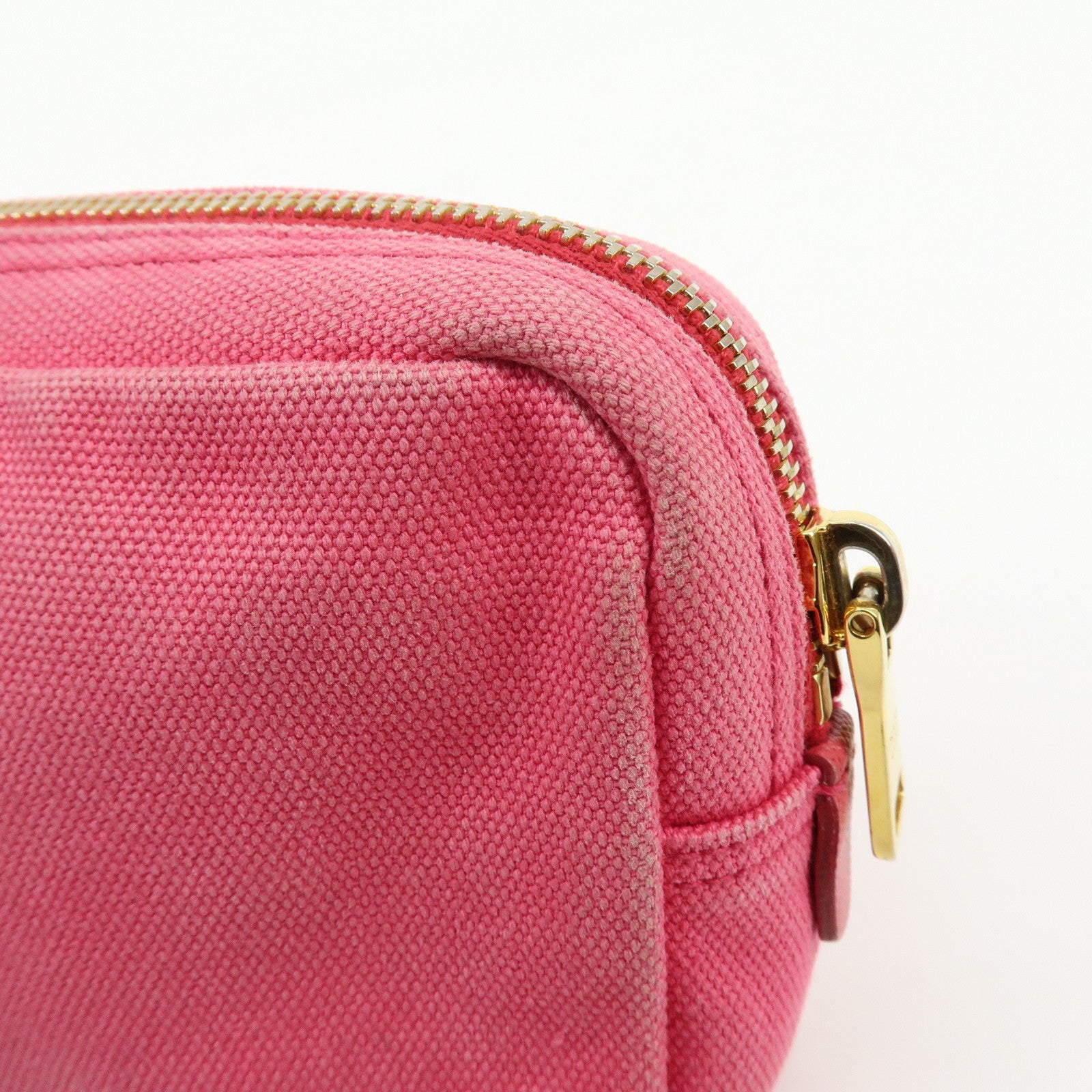 PRADA Triangle Logo Canvas Leather Pouch Cosmetic Pouch Pink
