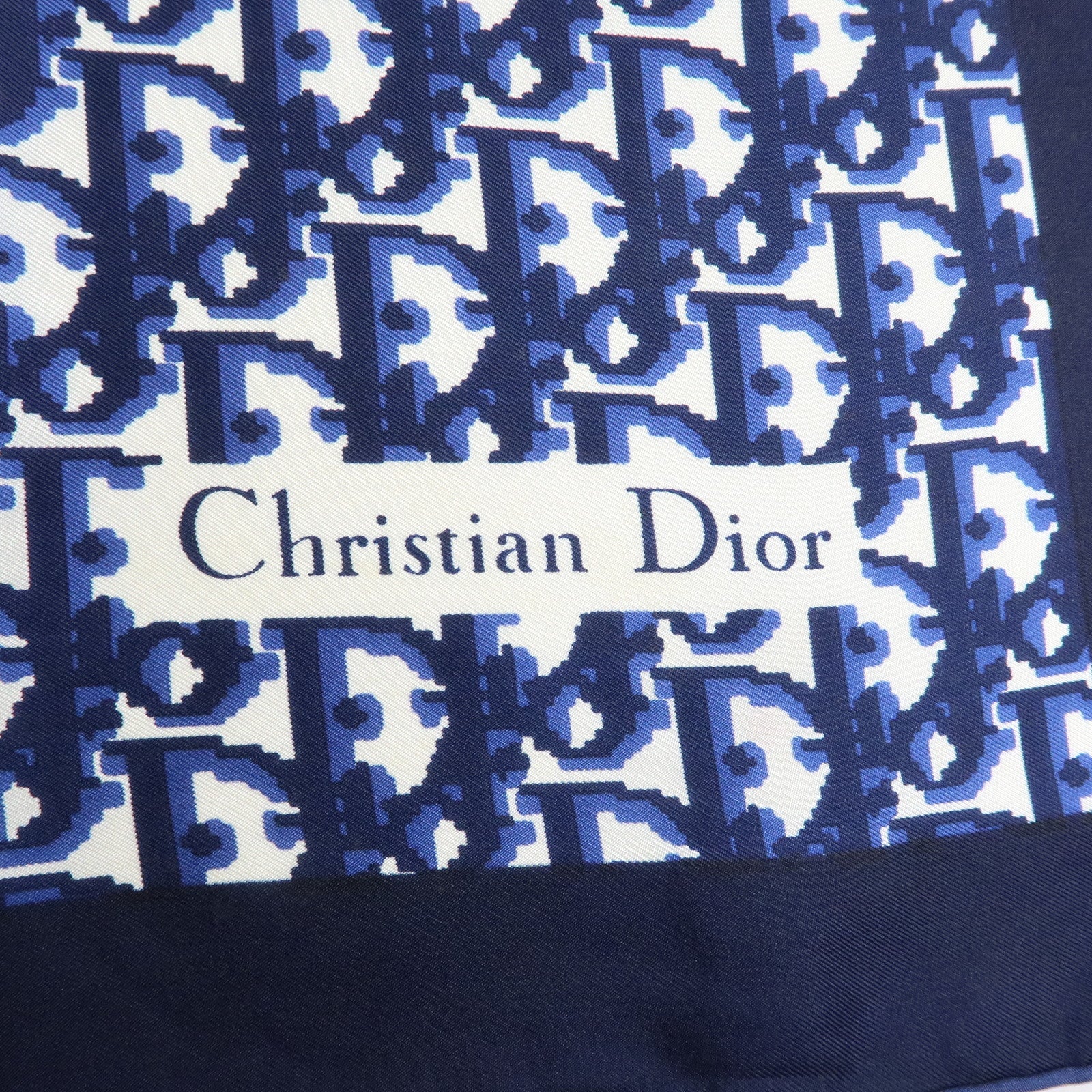 Christian Dior Trotter Silk 100% Scarf Navy Blue White