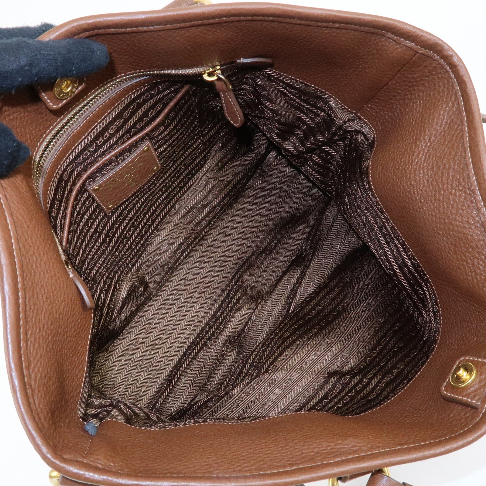 PRADA Logo Nylon Leather 2Way Bag Shoulder Bag Brown BR4991